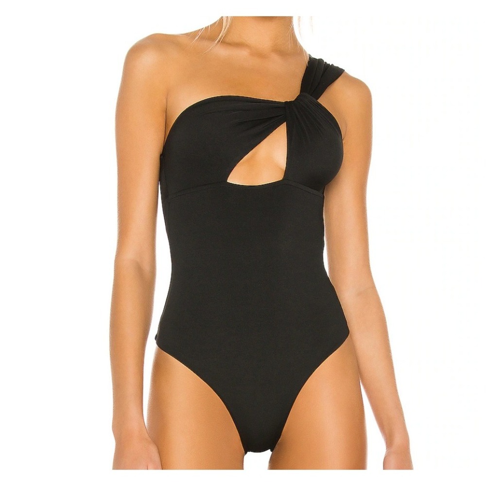superdown Jimena‎ One Shoulder Bodysuit Cutout Twisted Strap Black Extra Small